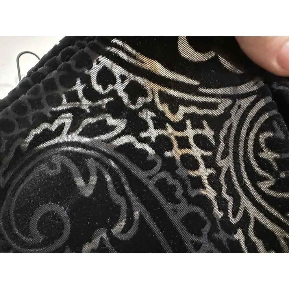 Soma Black Floral Burnout Velvet Long Robe Kimono Size L/XL Bell Sleeve - Picture 4 of 6